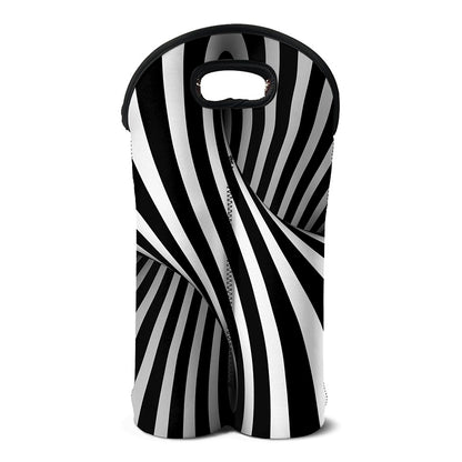 Black And White Twist Illusion Print Double Neoprene Wine Tote