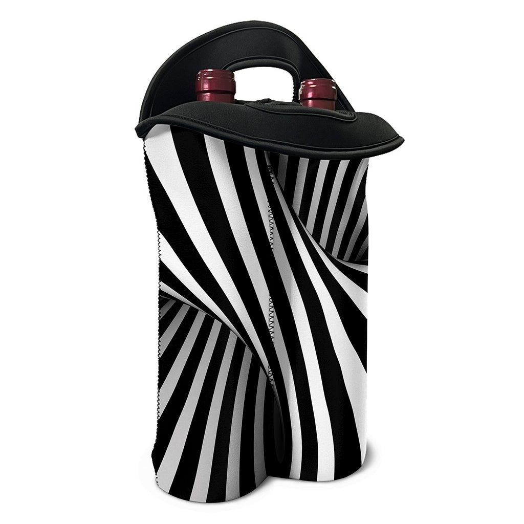 Black And White Twist Illusion Print Double Neoprene Wine Tote