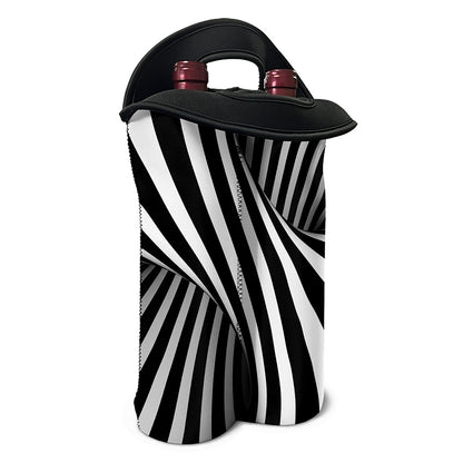 Black And White Twist Illusion Print Double Neoprene Wine Tote