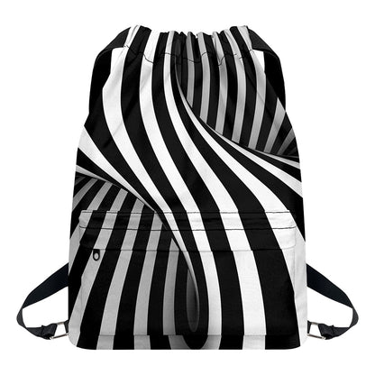 Black And White Twist Illusion Print Drawstring Backpack
