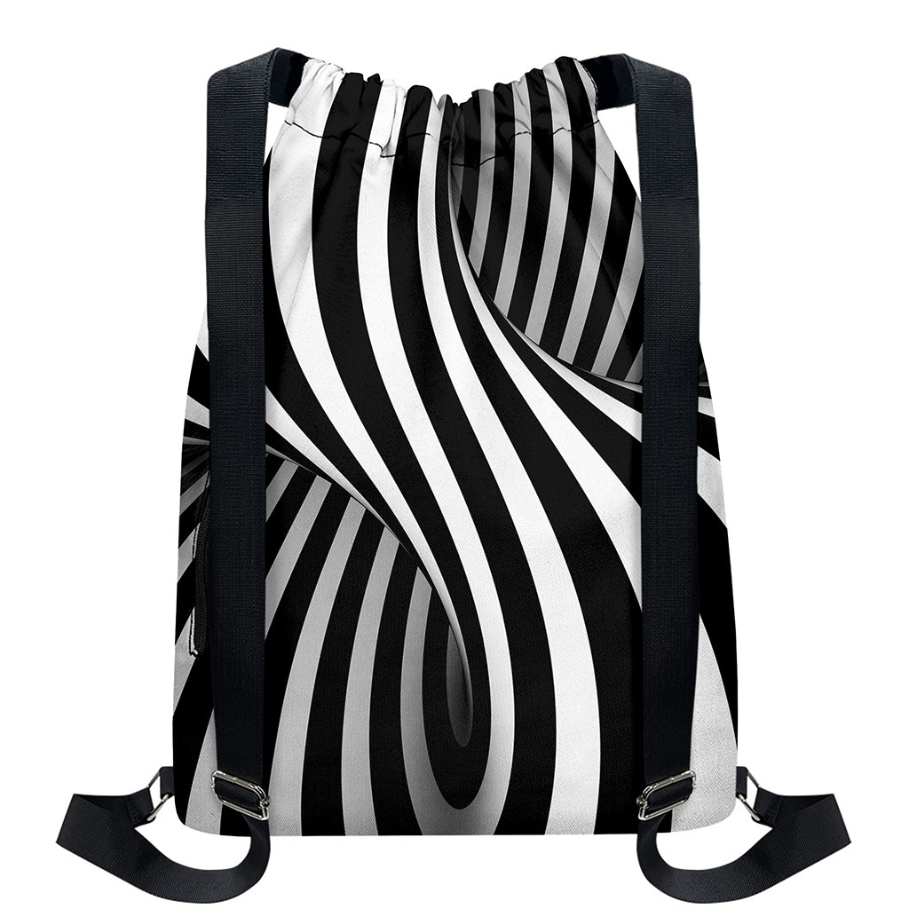 Black And White Twist Illusion Print Drawstring Backpack