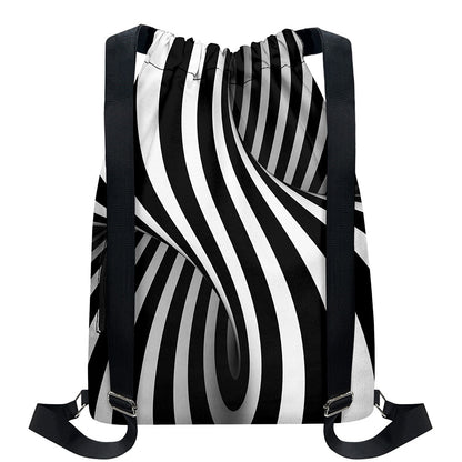 Black And White Twist Illusion Print Drawstring Backpack