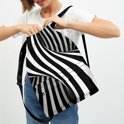 Black And White Twist Illusion Print Drawstring Backpack