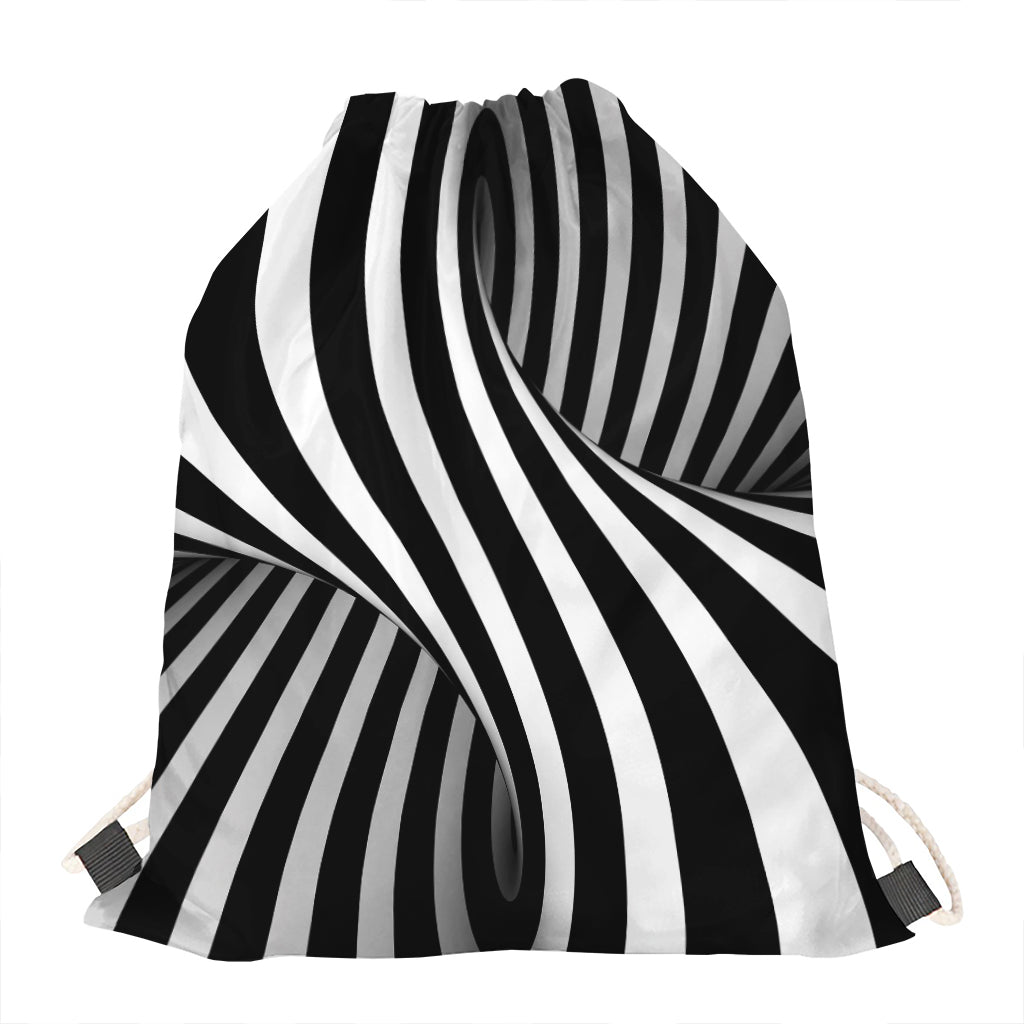 Black And White Twist Illusion Print Drawstring Bag