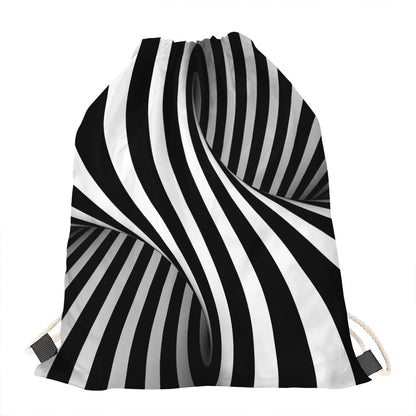 Black And White Twist Illusion Print Drawstring Bag