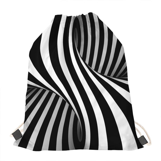 Black And White Twist Illusion Print Drawstring Bag