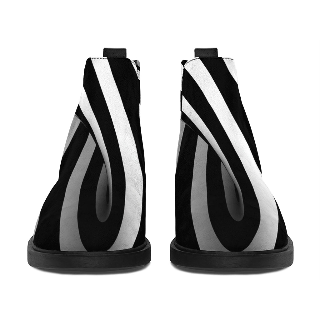 Black And White Twist Illusion Print Flat Ankle Boots