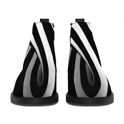 Black And White Twist Illusion Print Flat Ankle Boots