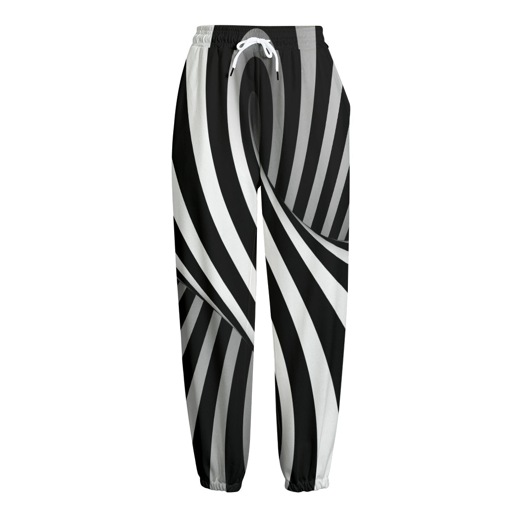 Black And White Twist Illusion Print Fleece Lined Knit Pants
