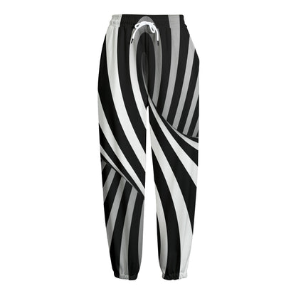 Black And White Twist Illusion Print Fleece Lined Knit Pants