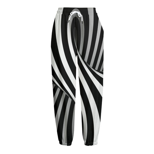 Black And White Twist Illusion Print Fleece Lined Knit Pants