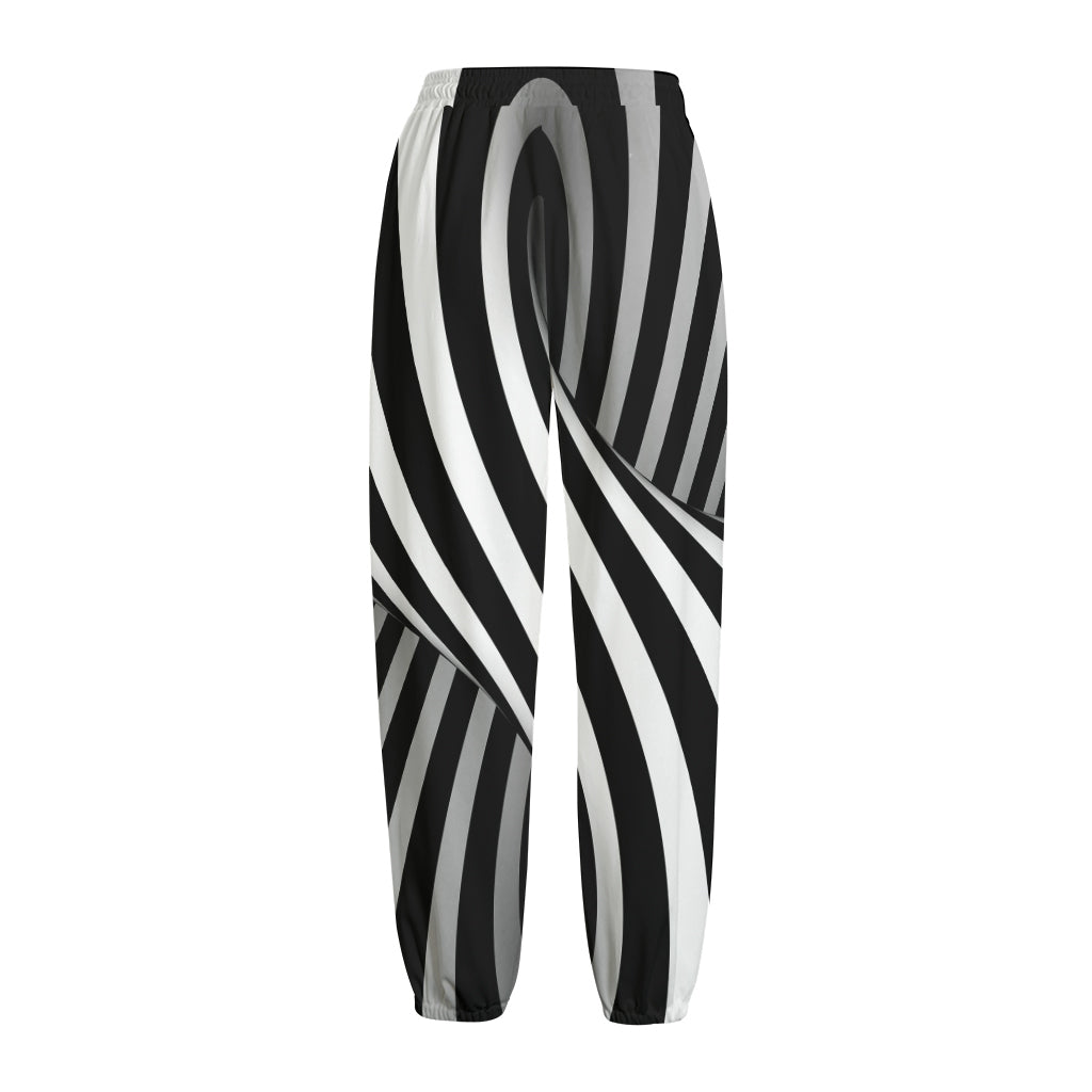 Black And White Twist Illusion Print Fleece Lined Knit Pants