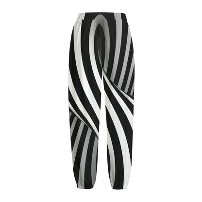 Black And White Twist Illusion Print Fleece Lined Knit Pants