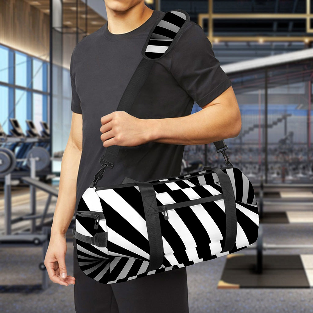 Black And White Twist Illusion Print Gym Bag