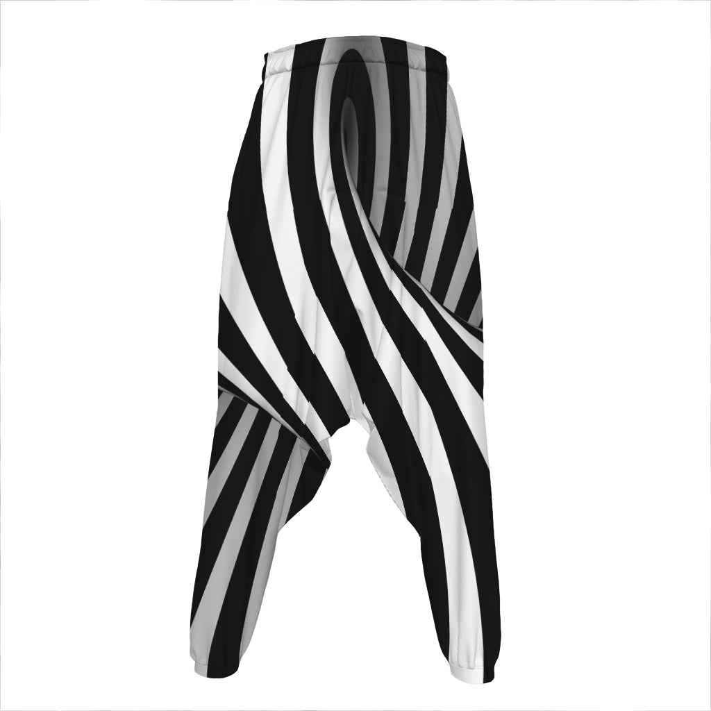 Black And White Twist Illusion Print Hammer Pants
