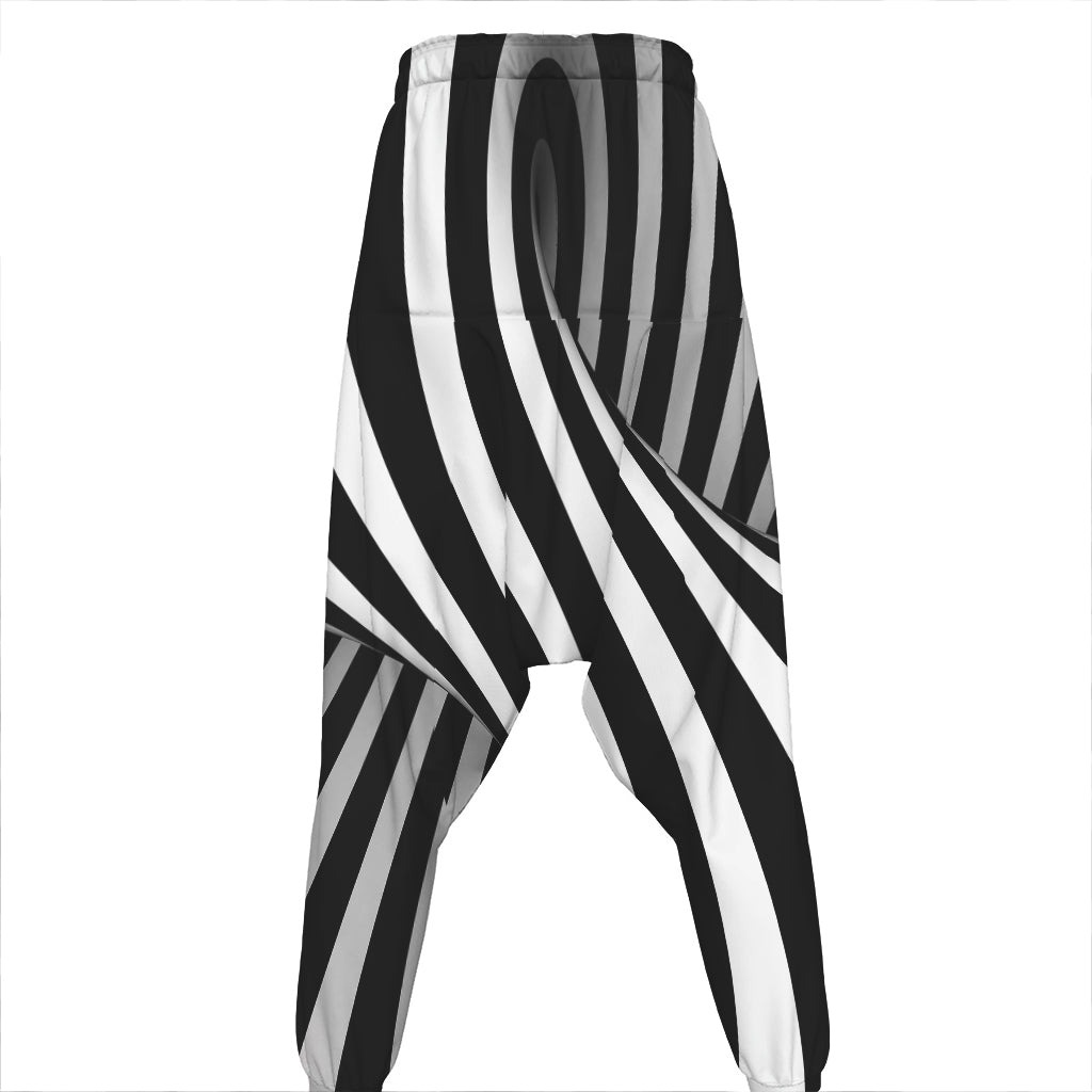 Black And White Twist Illusion Print Hammer Pants