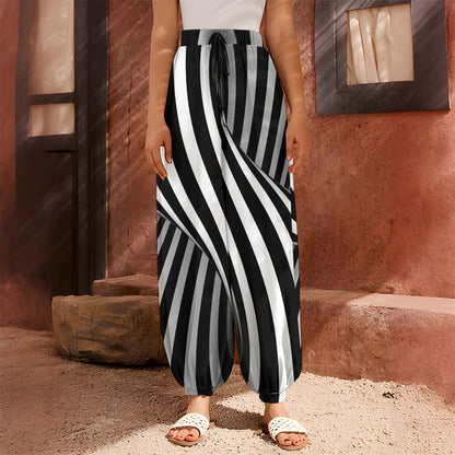 Black And White Twist Illusion Print Harem Pants