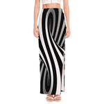 Black And White Twist Illusion Print High Slit Maxi Skirt