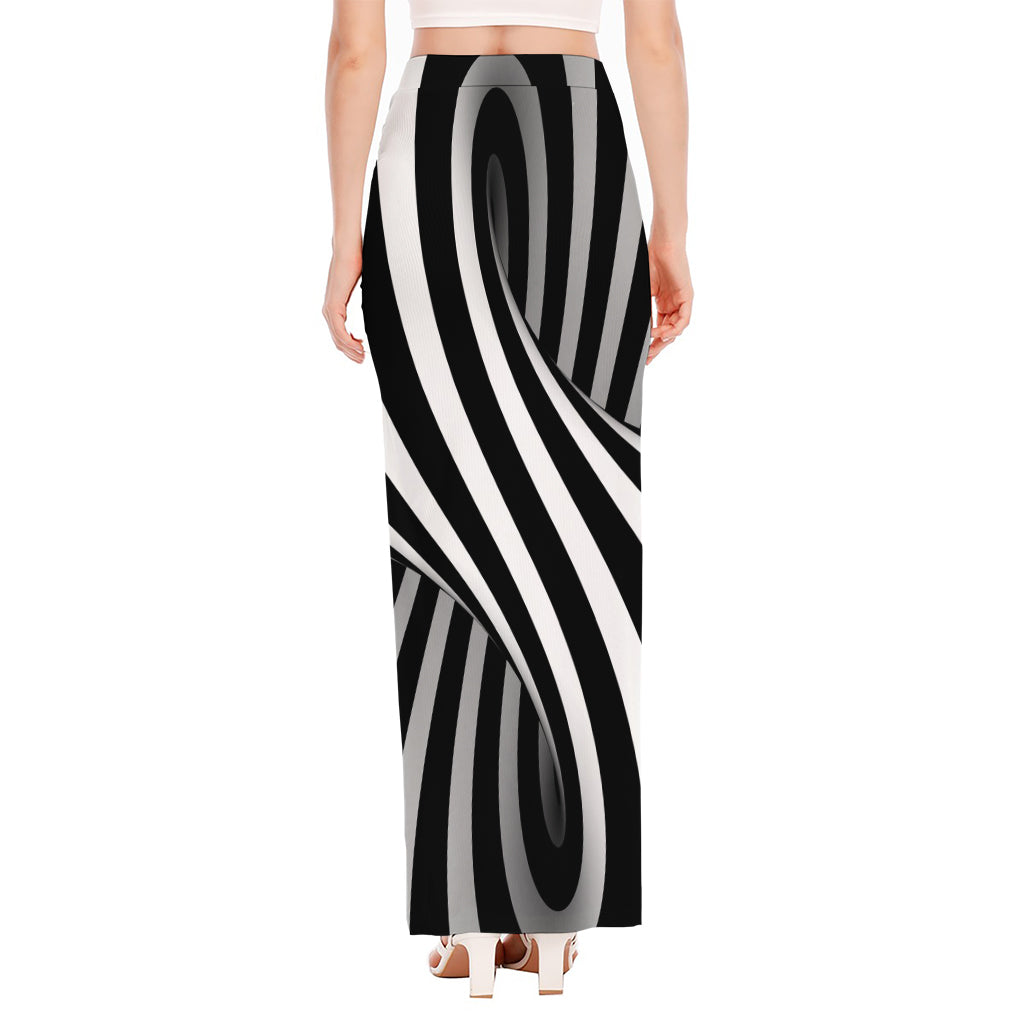 Black And White Twist Illusion Print High Slit Maxi Skirt