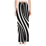 Black And White Twist Illusion Print High Slit Maxi Skirt