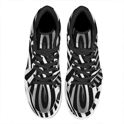Black And White Twist Illusion Print High Top Leather Sneakers