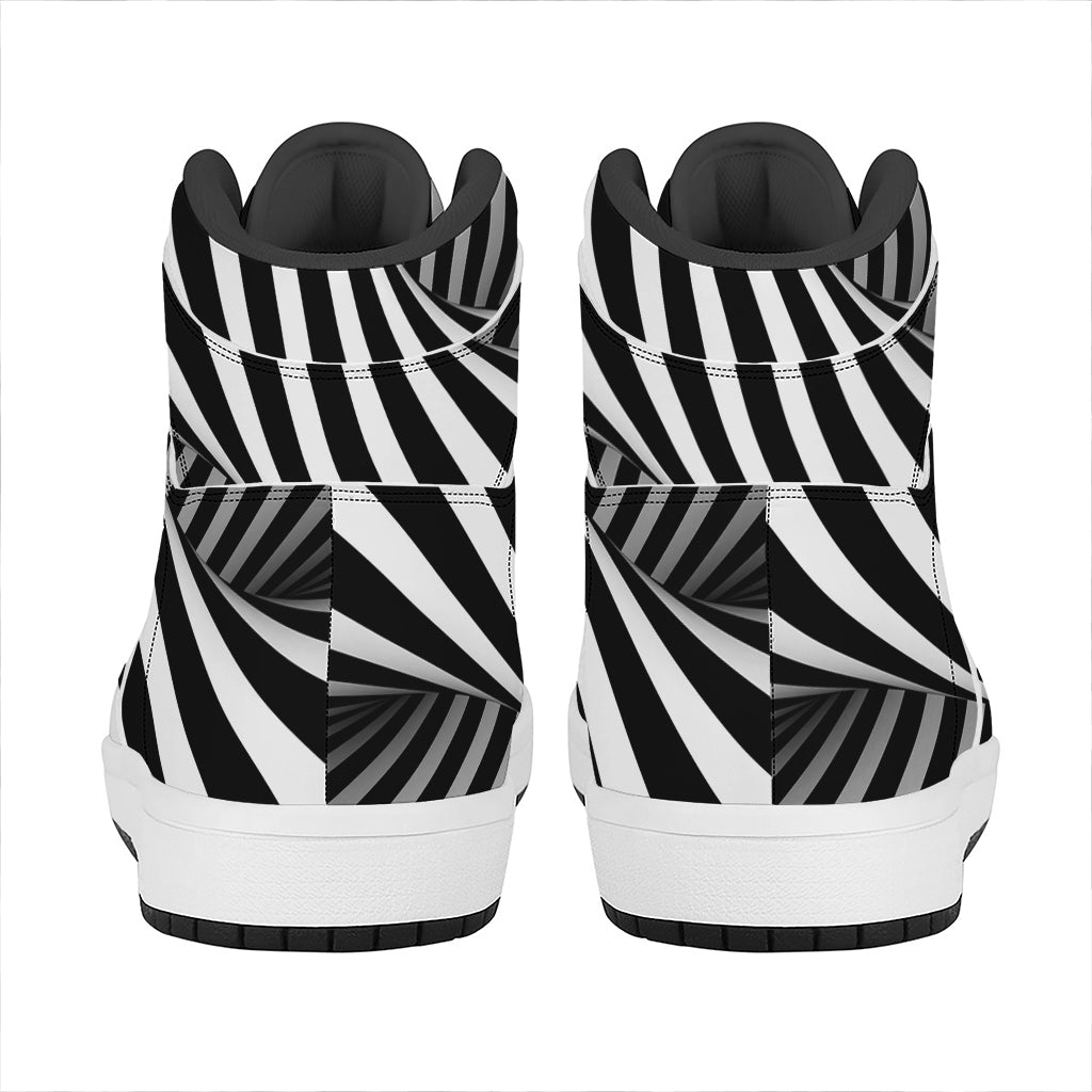 Black And White Twist Illusion Print High Top Leather Sneakers