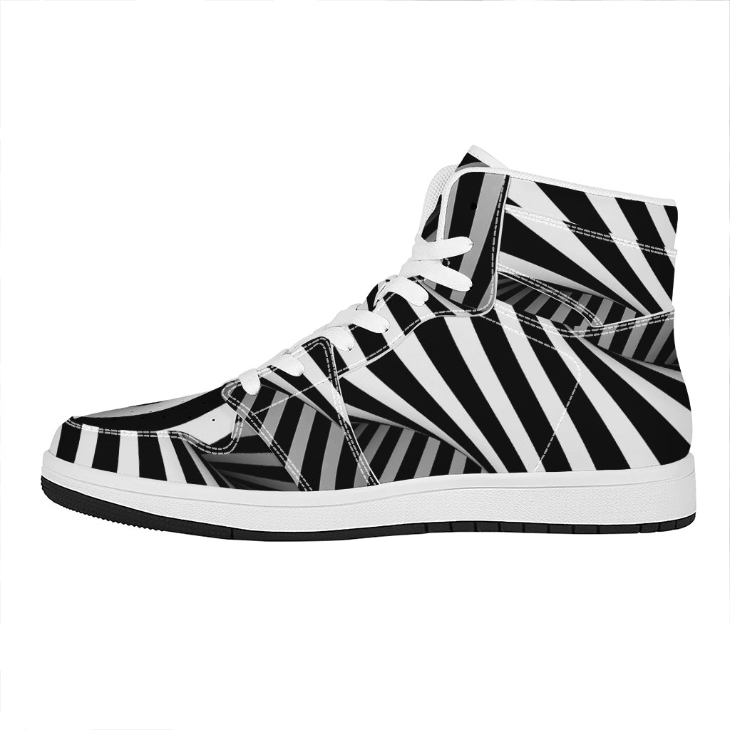 Black And White Twist Illusion Print High Top Leather Sneakers