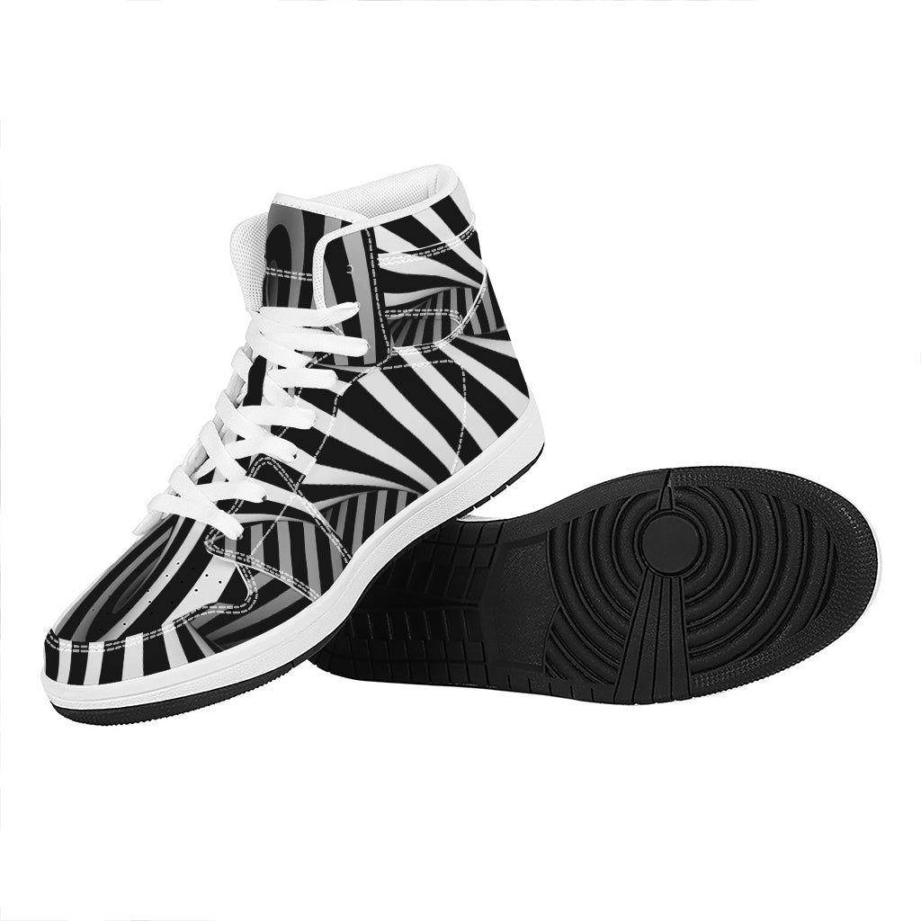 Black And White Twist Illusion Print High Top Leather Sneakers