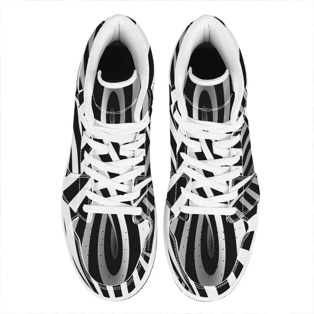 Black And White Twist Illusion Print High Top Leather Sneakers