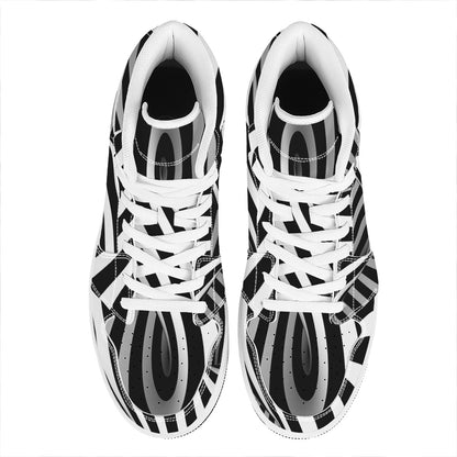 Black And White Twist Illusion Print High Top Leather Sneakers