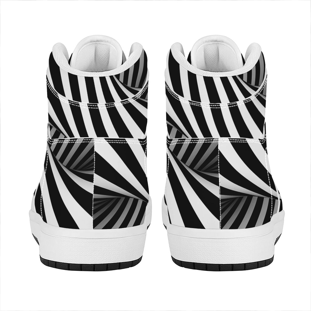 Black And White Twist Illusion Print High Top Leather Sneakers