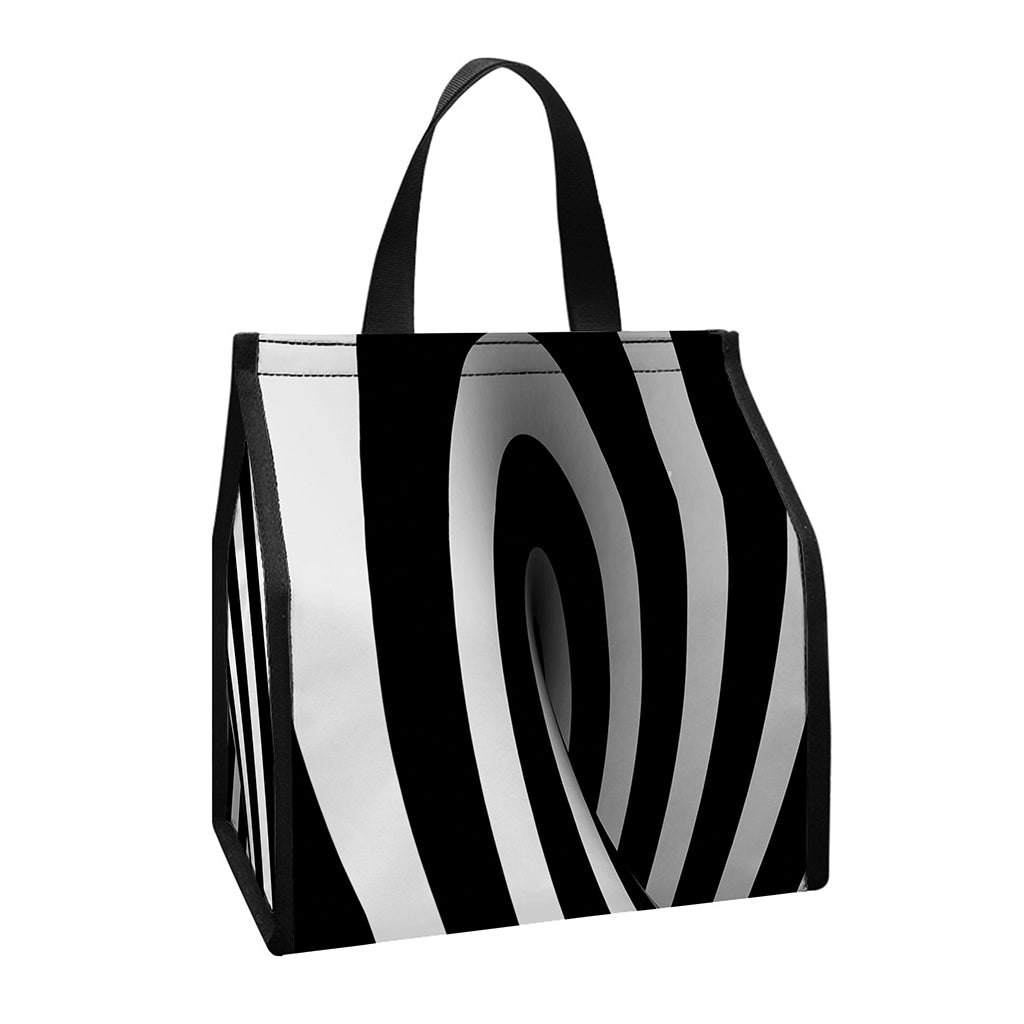 Black And White Twist Illusion Print Insulated Lunch Tote