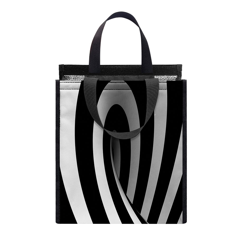 Black And White Twist Illusion Print Insulated Lunch Tote
