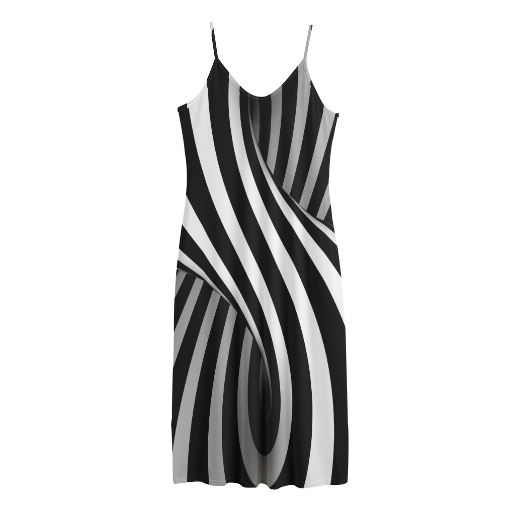 Black And White Twist Illusion Print Jersey Midi Cami Dress