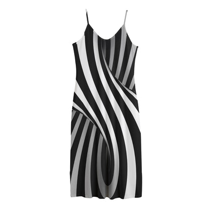 Black And White Twist Illusion Print Jersey Midi Cami Dress