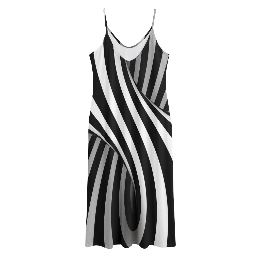 Black And White Twist Illusion Print Jersey Midi Cami Dress