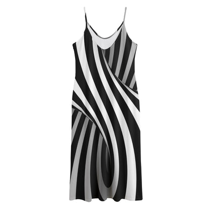 Black And White Twist Illusion Print Jersey Midi Cami Dress