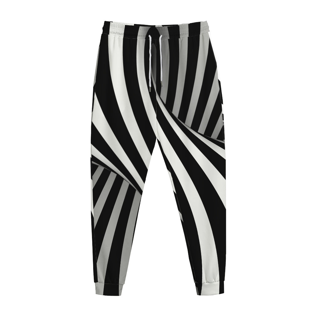 Black And White Twist Illusion Print Jogger Pants