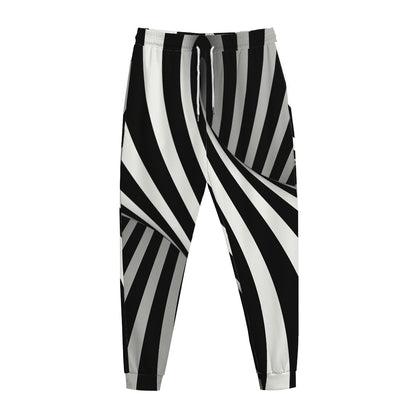 Black And White Twist Illusion Print Jogger Pants