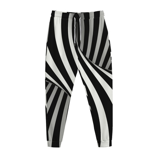 Black And White Twist Illusion Print Jogger Pants
