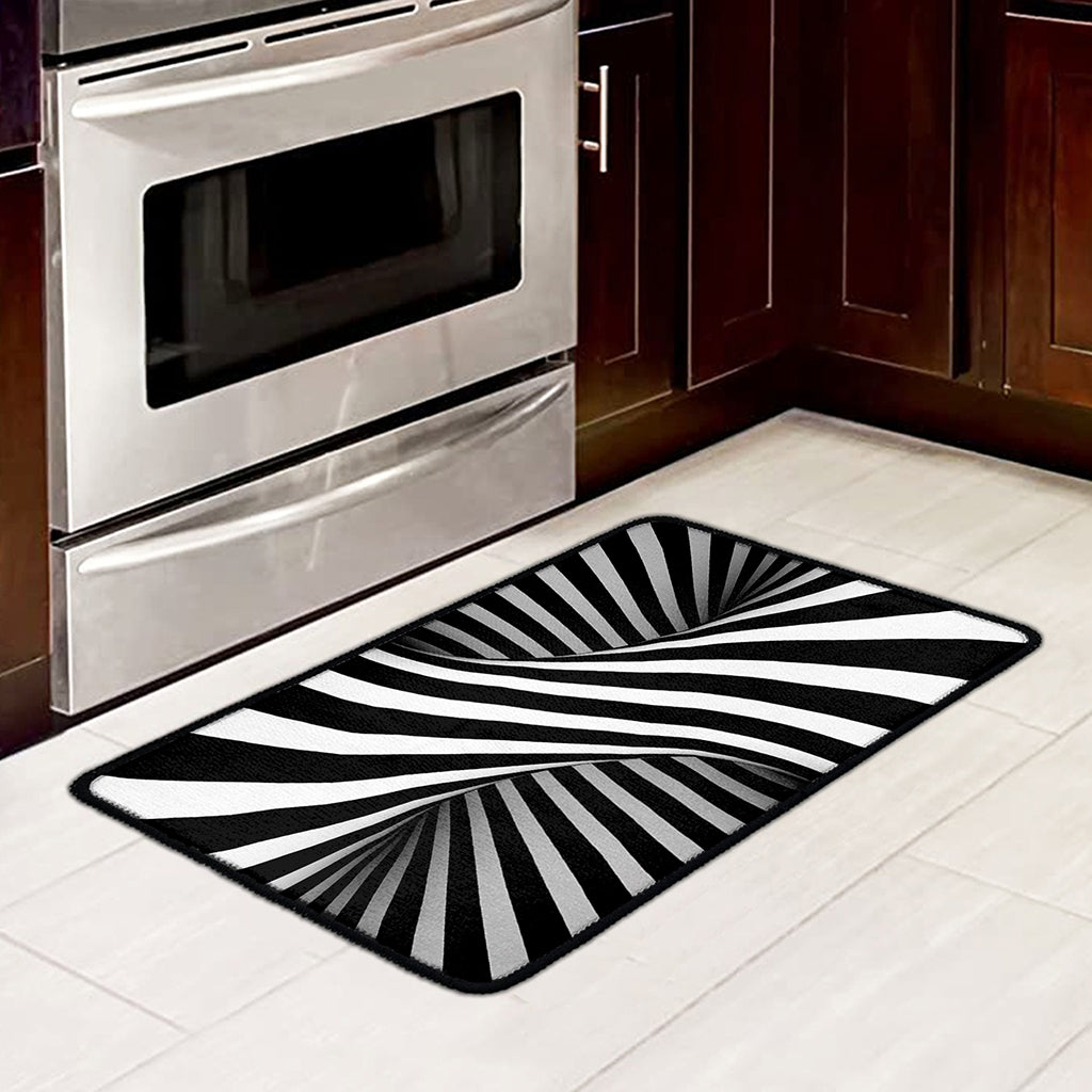 Black And White Twist Illusion Print Kitchen Mat