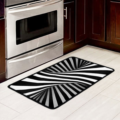 Black And White Twist Illusion Print Kitchen Mat