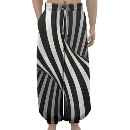 Black And White Twist Illusion Print Lantern Pants