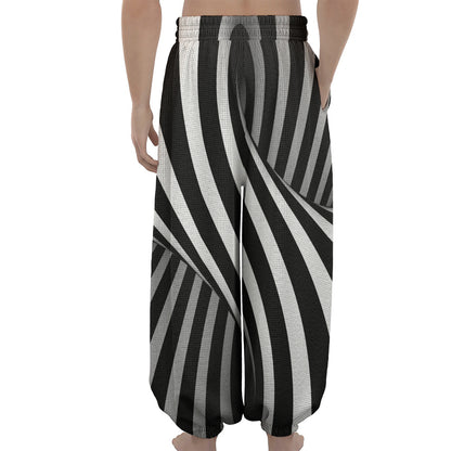 Black And White Twist Illusion Print Lantern Pants
