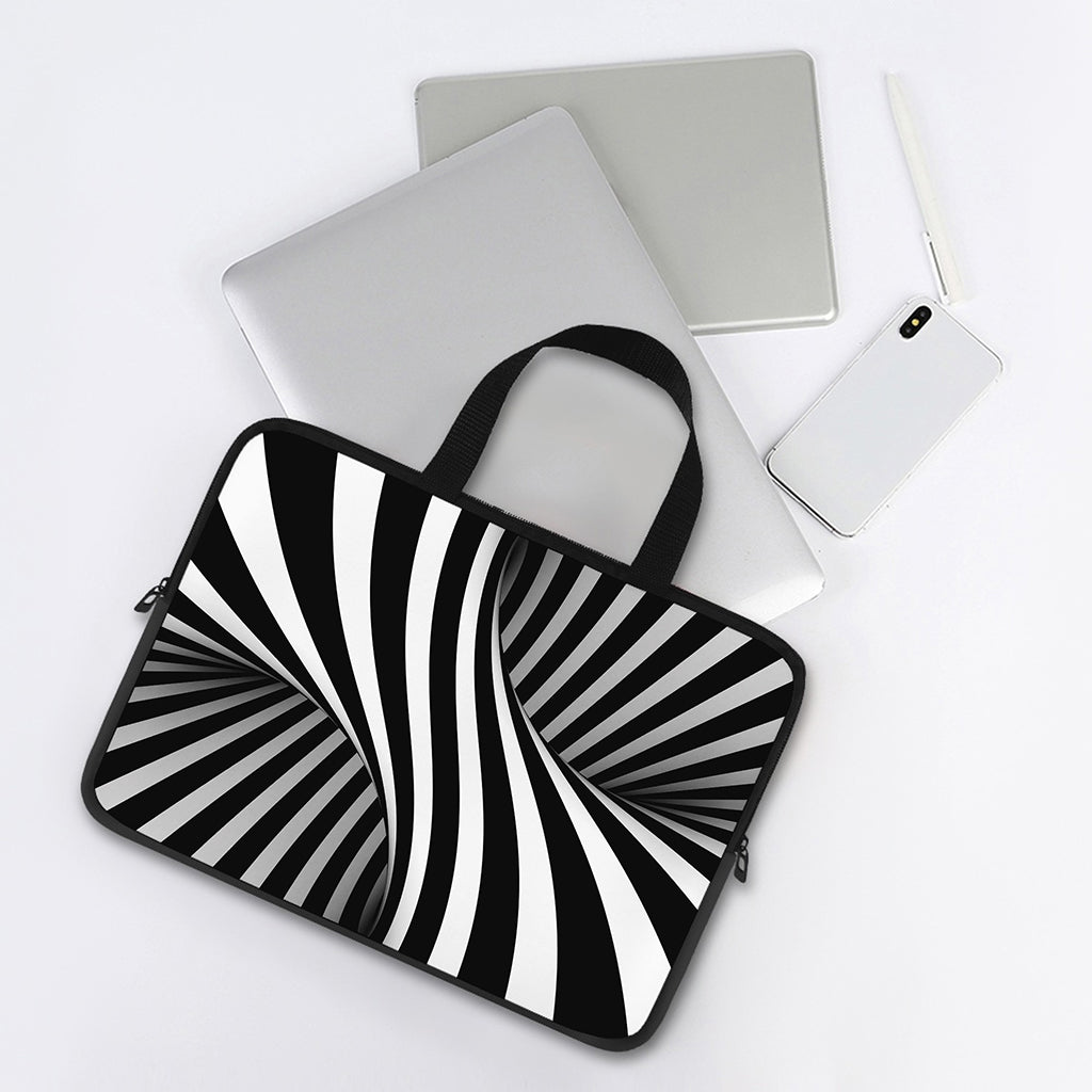 Black And White Twist Illusion Print Laptop Sleeve With Handle