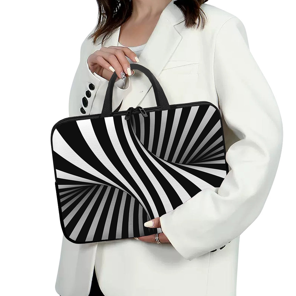 Black And White Twist Illusion Print Laptop Sleeve With Handle