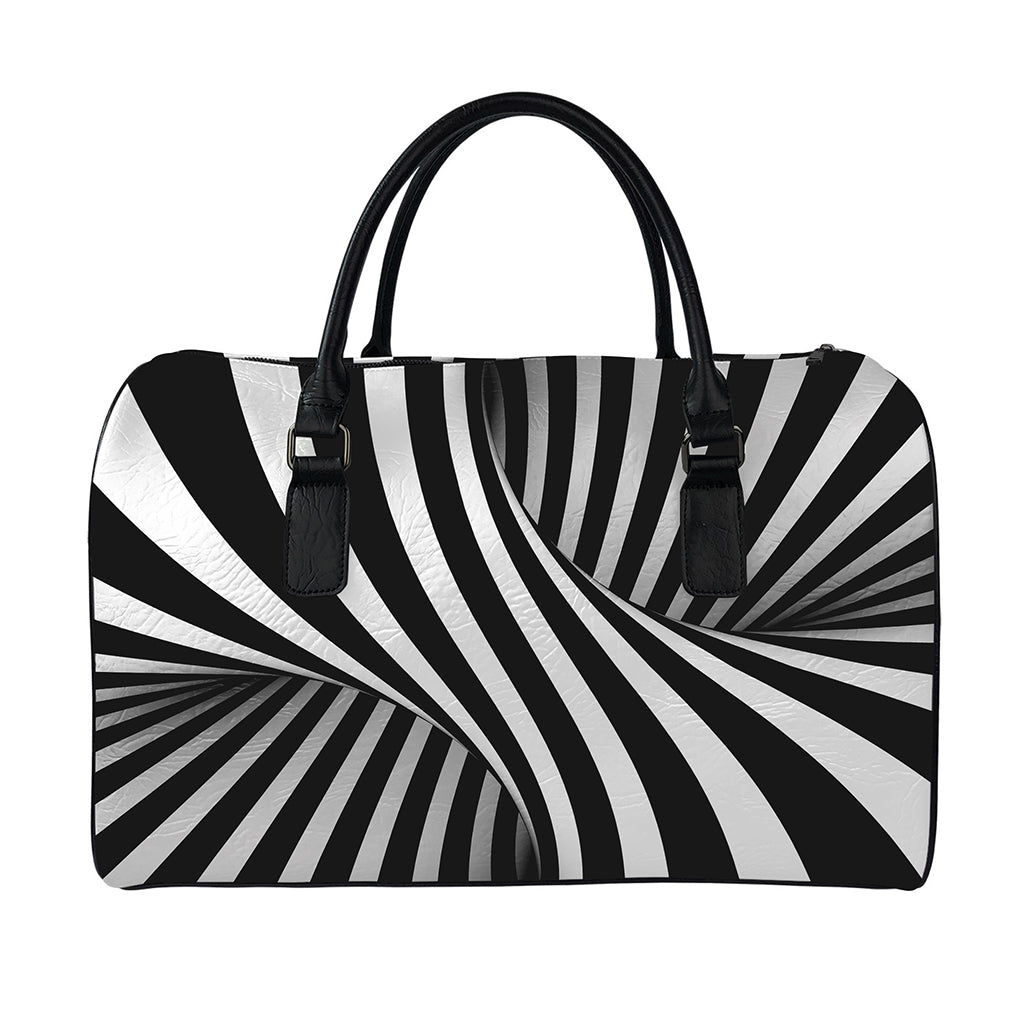 Black And White Twist Illusion Print Leather Duffle Bag