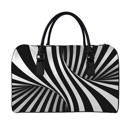 Black And White Twist Illusion Print Leather Duffle Bag