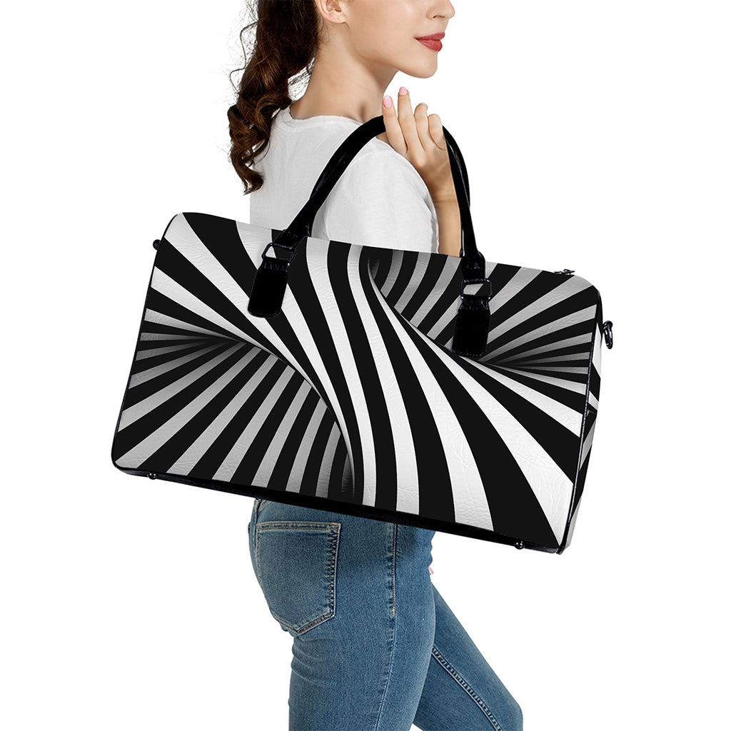 Black And White Twist Illusion Print Leather Duffle Bag