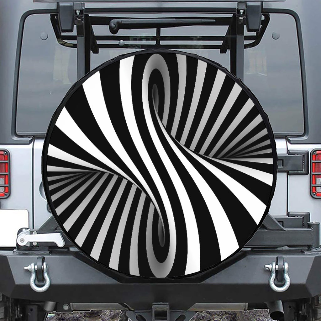 Black And White Twist Illusion Print Leather Spare Tire Cover